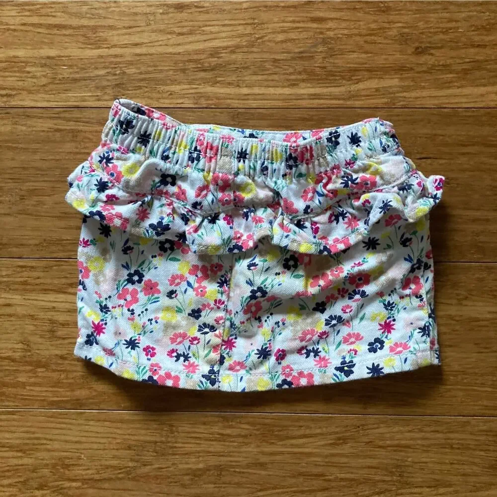Old Navy Floral Denim Pull On Skirt, Babies 12-18M